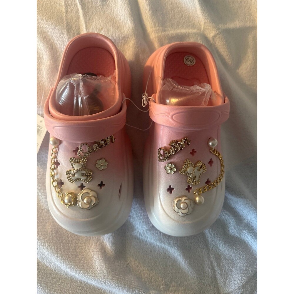 Pink Sandals with Charms Women Size 8-9 Cute Casual Slides